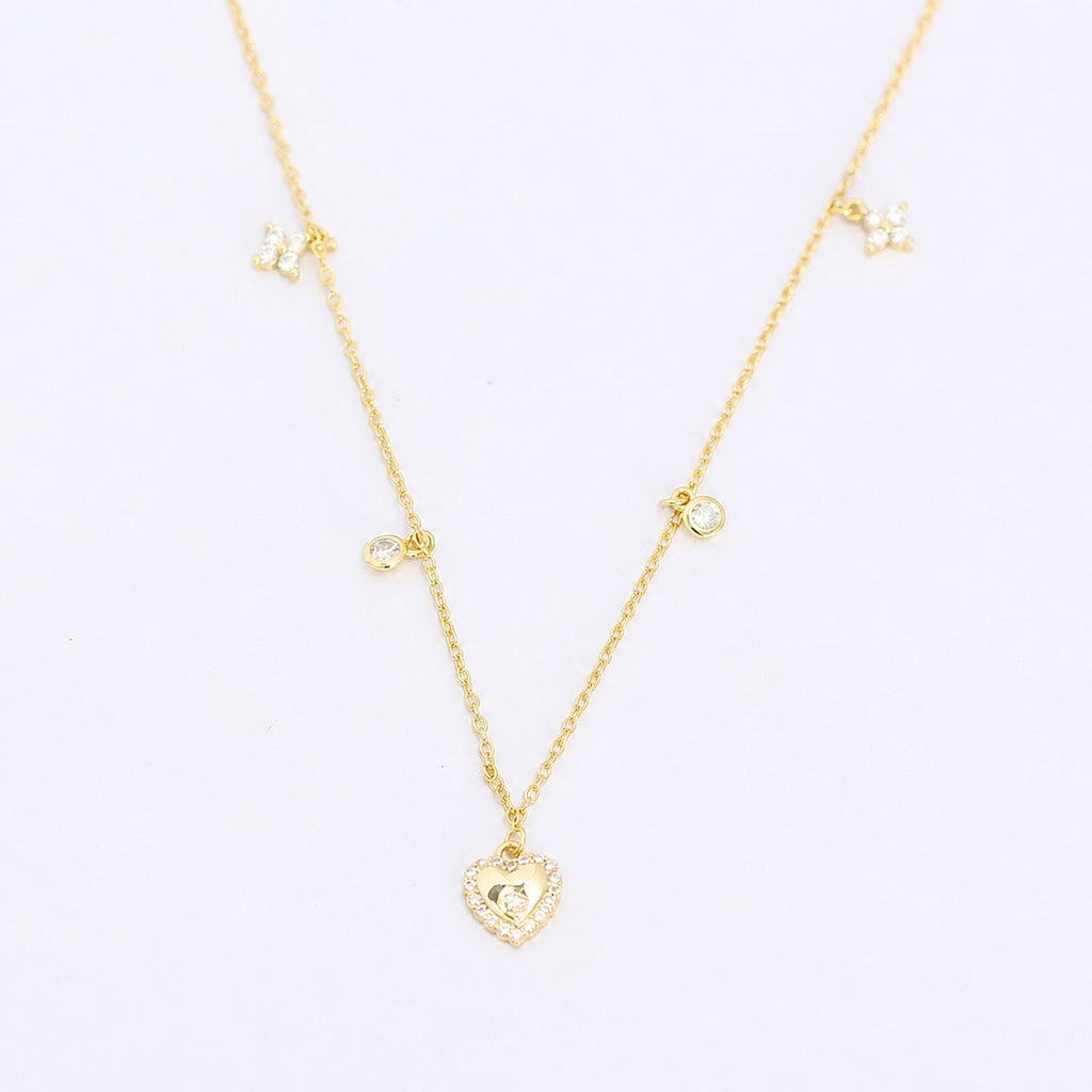 Cubic Zirconia Heart Pendant Multi Charm Chain Necklace In 925 Sterling Silver  French Collarbone Style Elegant Fashion Jewelry For Women