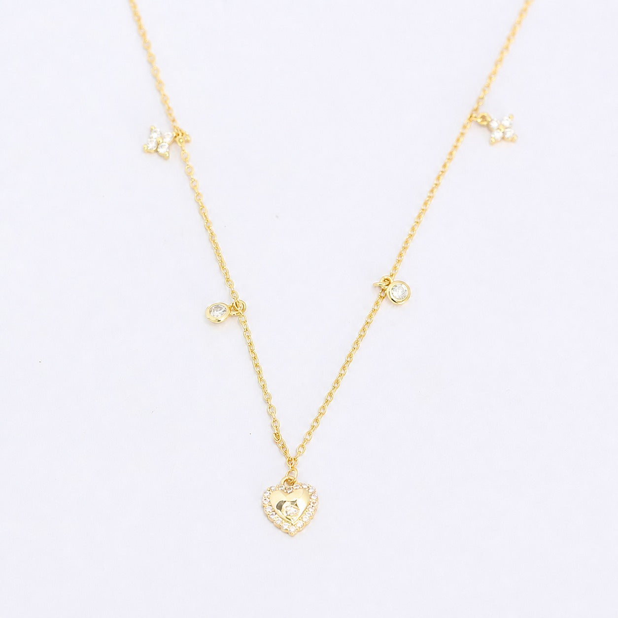 Cubic Zirconia Heart Pendant Multi Charm Chain Necklace In 925 Sterling Silver  French Collarbone Style Elegant Fashion Jewelry For Women