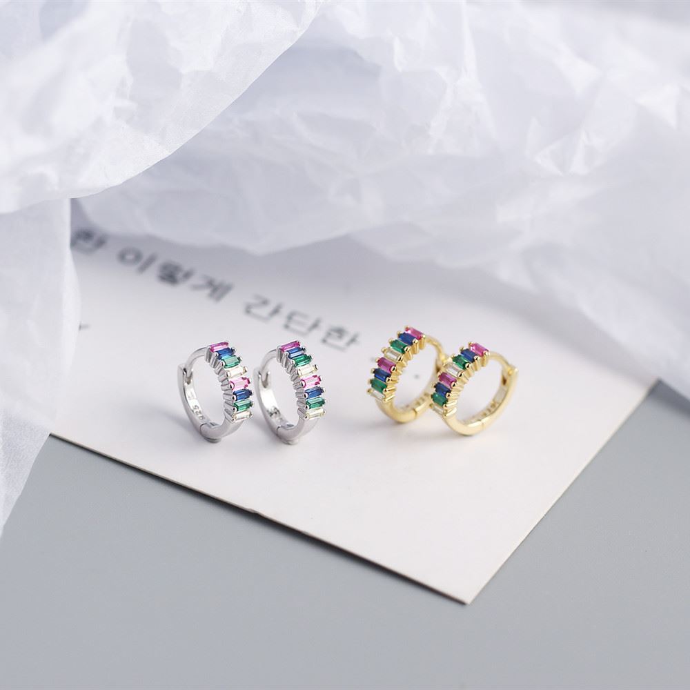 Geometry Rectangle CZ Circle 925 Sterling Silver Hoop Earrings
