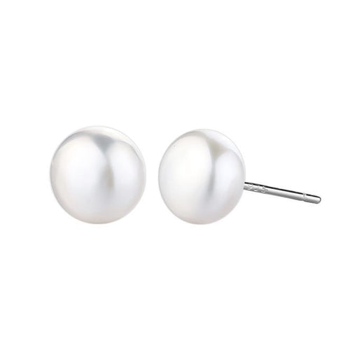 Classic 925 Sterling Silver Geometric Design Elegant Freshwater Pearl Stud Earrings