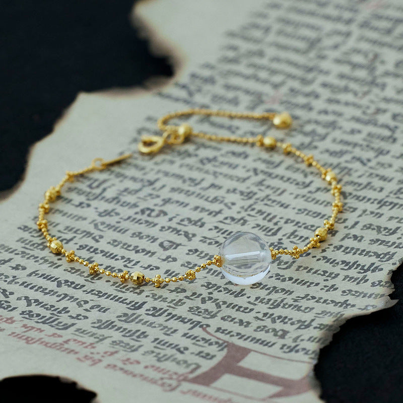 Elegant Geometric Design Clear Crystal Beaded Silver Adjustable Bracelet