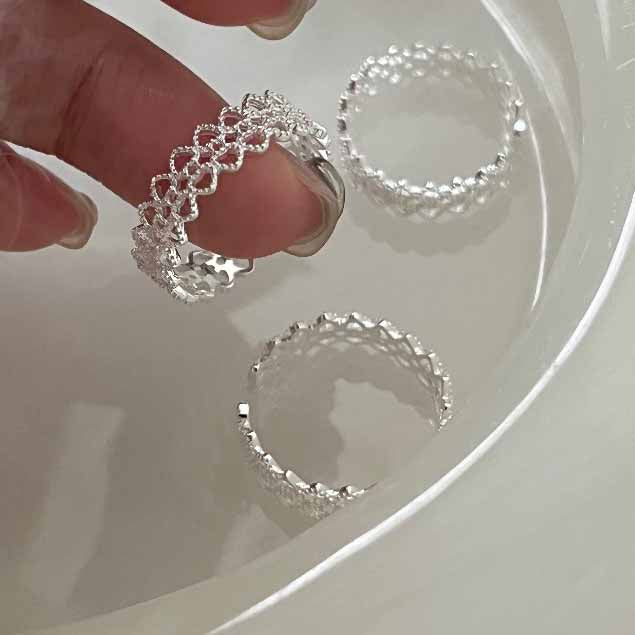 Women Elegant Double Layers Lace 925 Sterling Silver Adjustable Ring