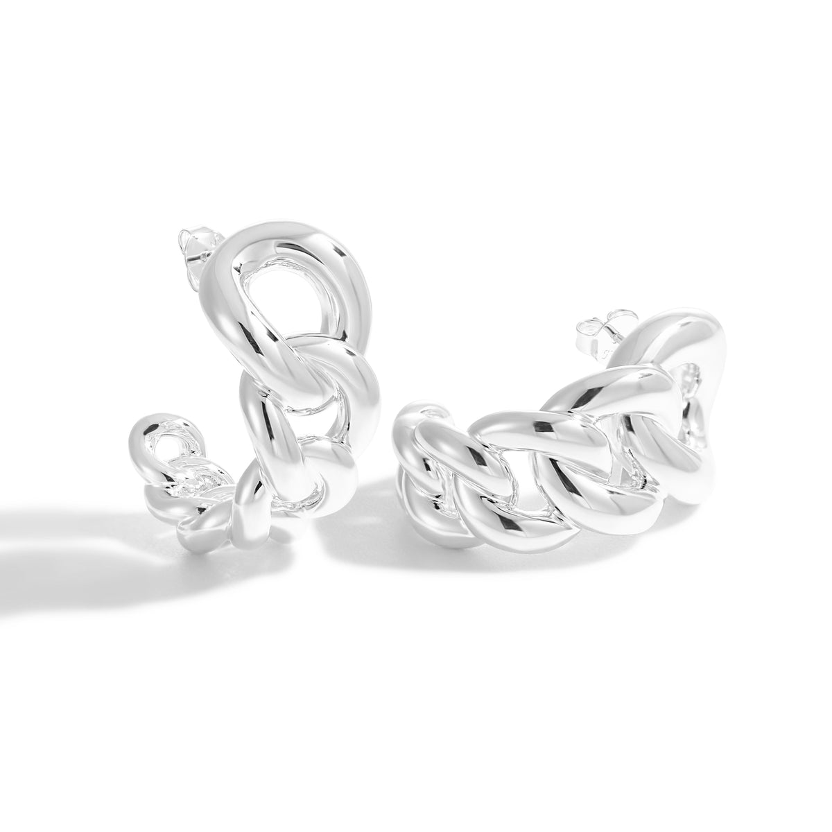 Fashion Jewelry for Women Daily Wear Trendy 999 Pure Silver Modern Lightweight Yellow Gold Hollow Curb Chain Electroforming Chunky Earrings