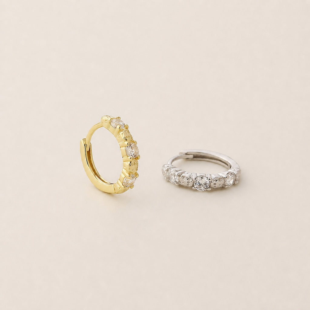 Geometric Circle Zirconia Close Fit 925 Sterling Silver Huggie Hoop Earrings