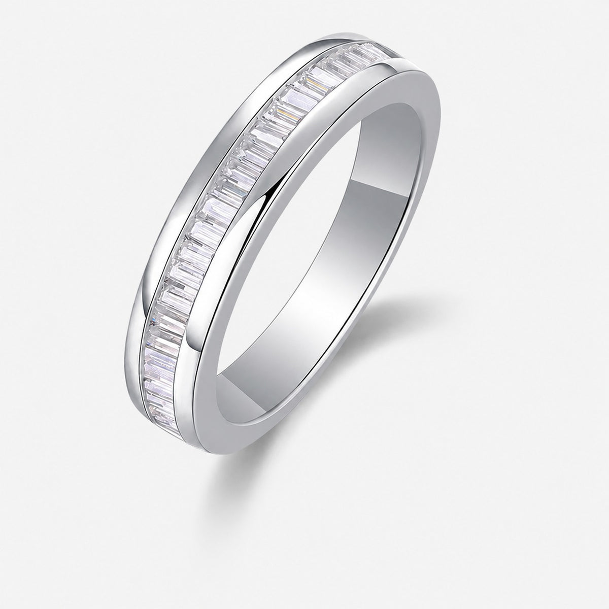 Geometric Baguette Cut Moissanite 925 Sterling Silver Band Ring