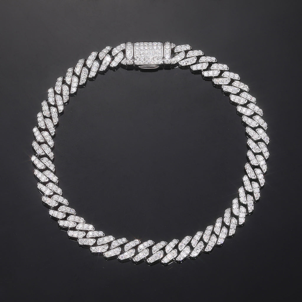 Mossanite Geometric Cuban Link 925 Sterling Silver Bracelet