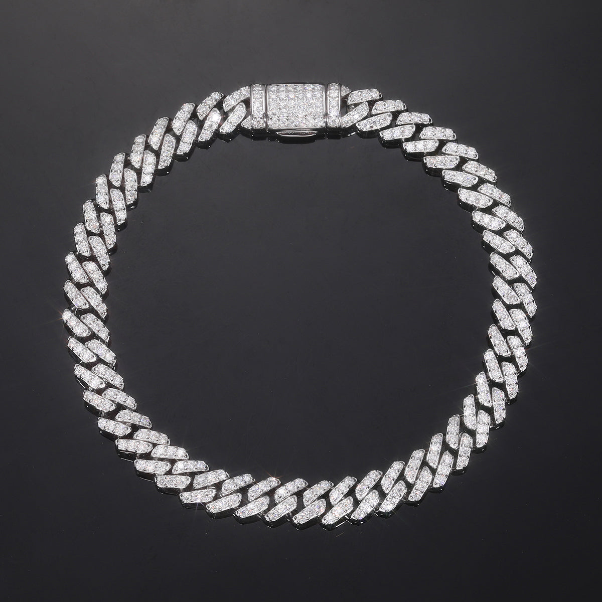 Mossanite Geometric Cuban Link 925 Sterling Silver Bracelet