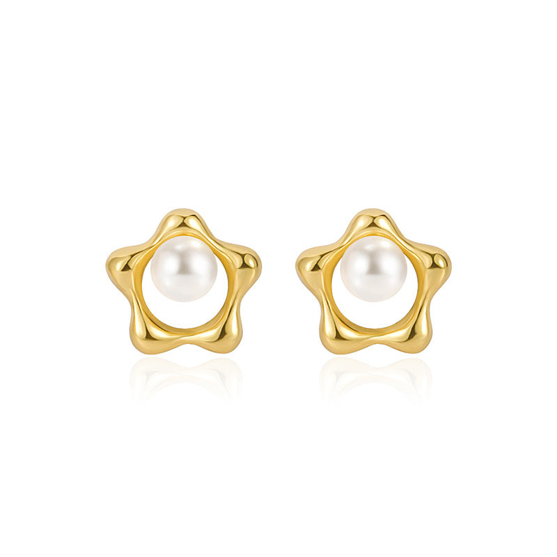Elegant Starflower Design Natural Pearl S925 Sterling Silver Earrings