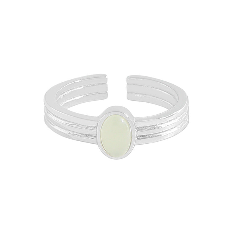 Elegant Oval Green Crystal 925 Sterling Silver Adjustable Ring