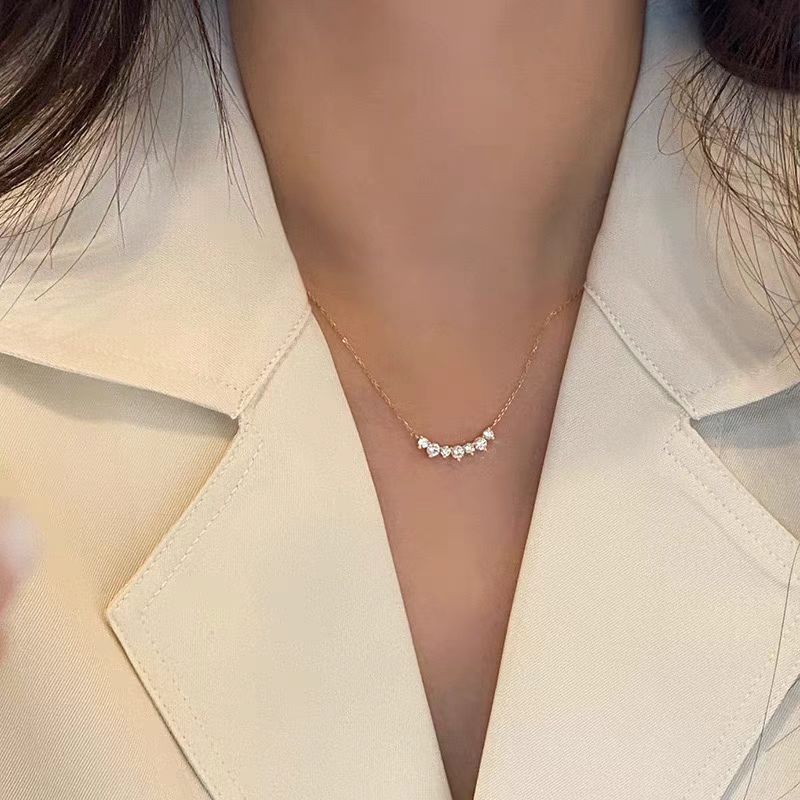 Graduation Seven Round CZ Smile 925 Sterling Silver Necklace