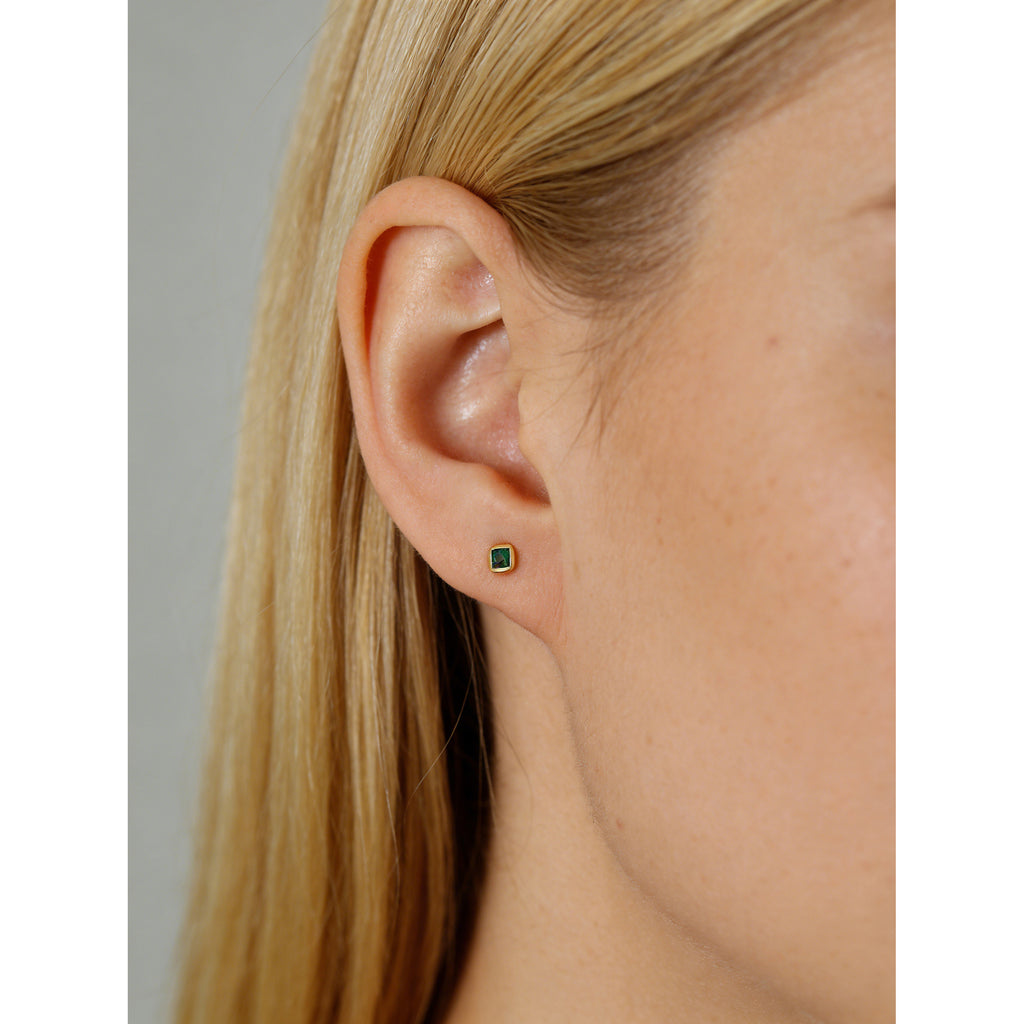Geometric Square Zirconia  Compact Minimalist Stylish 925 Sterling Silver Stud Earrings