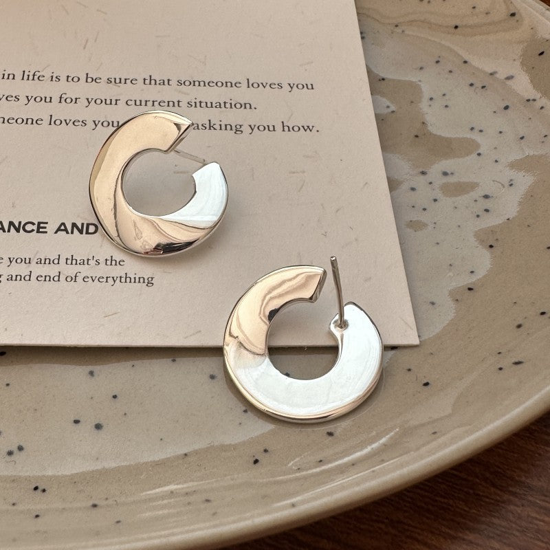 Geometric C-Shape Minimalist Design 925 Sterling Silver Electroplated Earrings