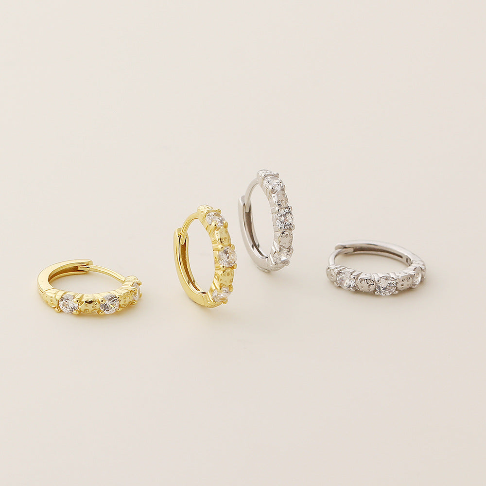 Geometric Circle Zirconia Close Fit 925 Sterling Silver Huggie Hoop Earrings