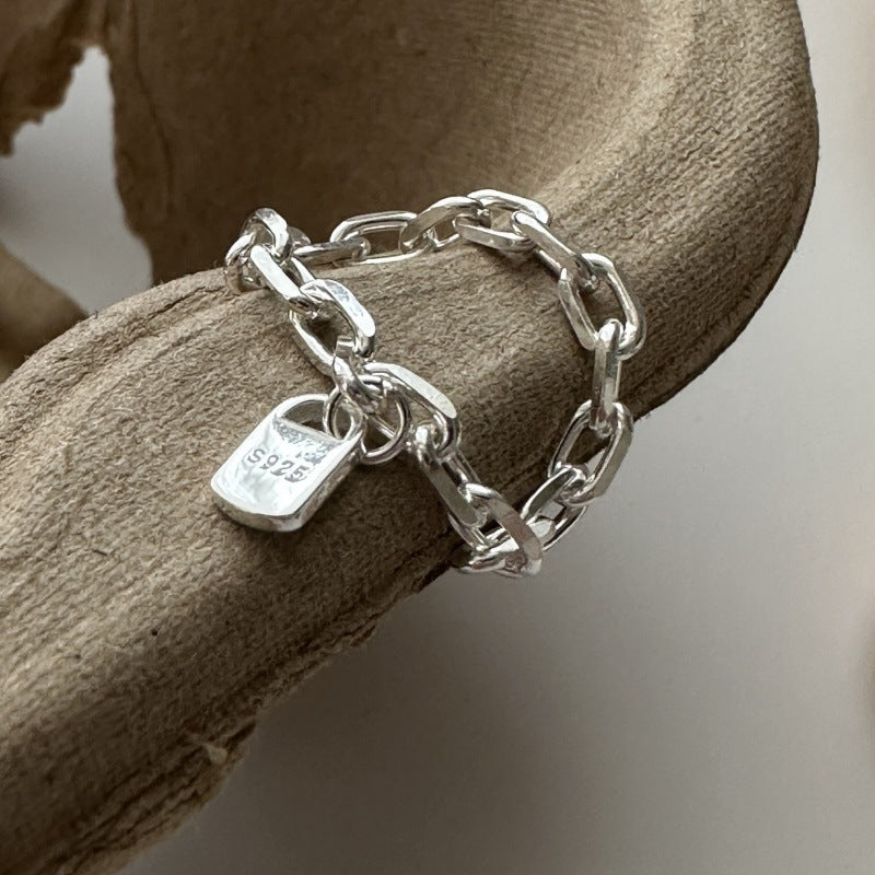 Minimalist Stackable Geometric Chain Link 925 Sterling Silver Ring
