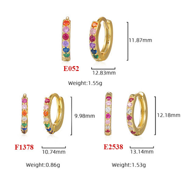 Fashion Colorful CZ 925 Sterling Silver Simple Hoop Earrings