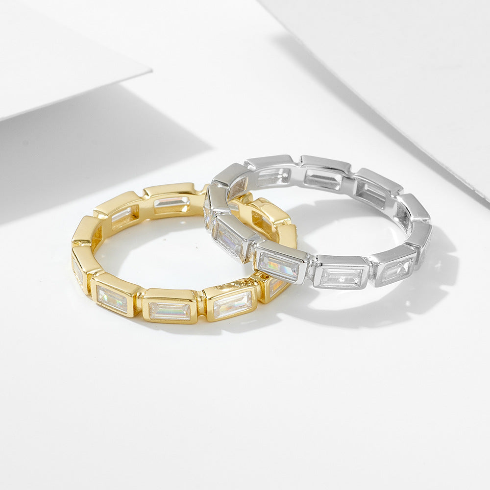 Modern Geometry Baguette Rectangle CZ 925 Sterling Silver Ring