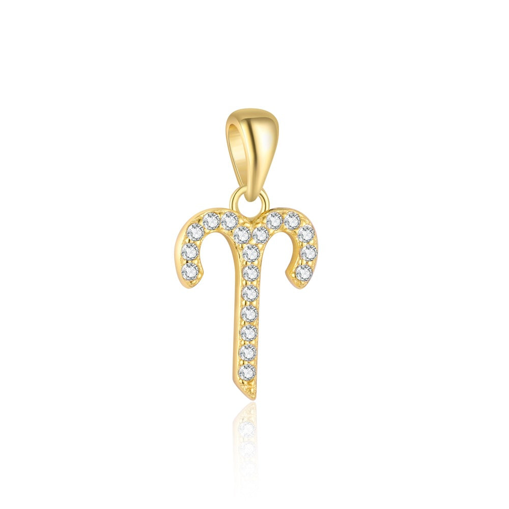 Fashion Gift Golden CZ Signs Of The Zodiac 925 Sterling Silver DIY Pendant