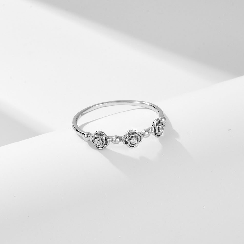 Women Beautiful CZ Rose Flowers 925 Sterling Silver Ring