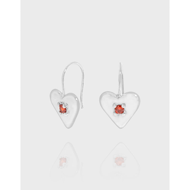 Minimalist Design and Elegant Style Heart Shape Red Cubic Zirconia 925 Sterling Silver Earrings