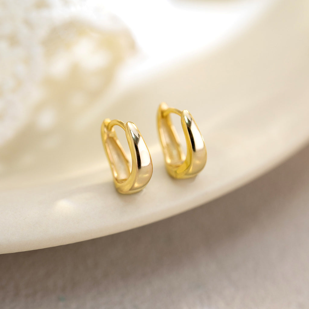 Irregular Geometric 925 Sterling Silver Smooth Polished Huggie Hoop Earrings