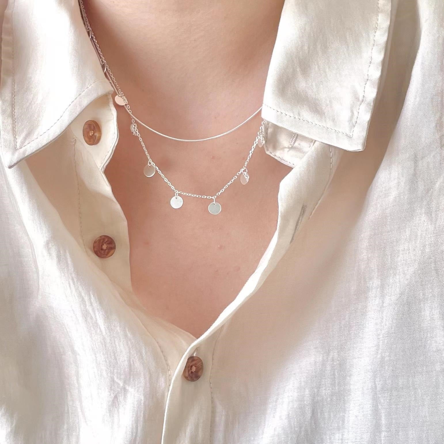 S925 sterling silver double-layer necklace, simple and niche chic sequin snake bone necklace
