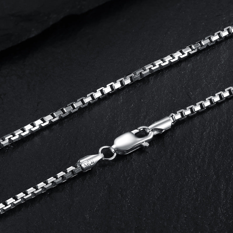 Pure Metal Geometric Box Chain Necklace Silver Color Solid 925 Sterling Silver Polished No Pendant Minimalist Unisex Short Chain Necklace 2mm Fashion Jewelry Gift