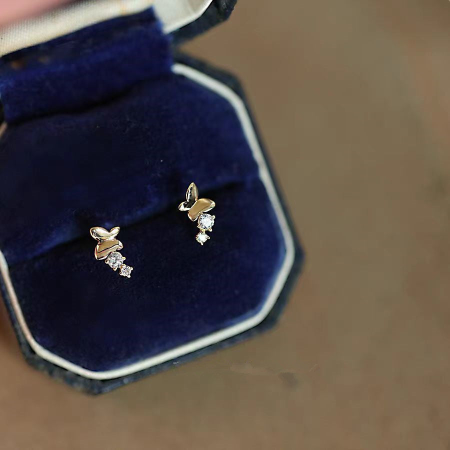 Casual Girl Flying Butterfly CZ 925 Sterling Silver Stud Earrings