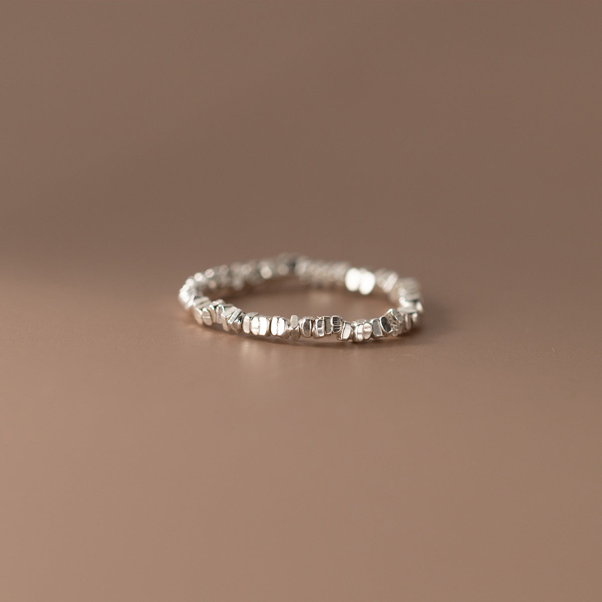 Minimalist S925 Silver Polished Irregular Chip Texture Stacking Fashion Beaded Ring