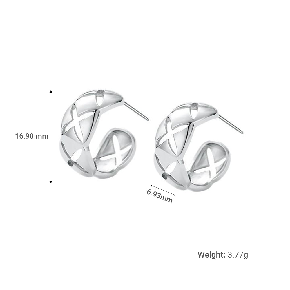 Classic Design  Quilted Pattern Luxury Statement Jewelry S925 Sterling Silver Hoop Earrings