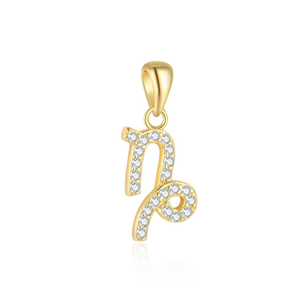 Fashion Gift Golden CZ Signs Of The Zodiac 925 Sterling Silver DIY Pendant