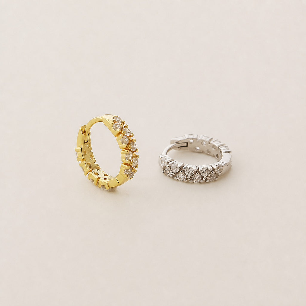 Geometric Circular Cubic Zirconia Ring Shaped 925 Sterling Silver Huggie Hoop Earrings