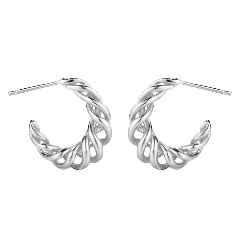 Casual Twisted Lines C Shape 925 Sterling Silver Stud Earrings