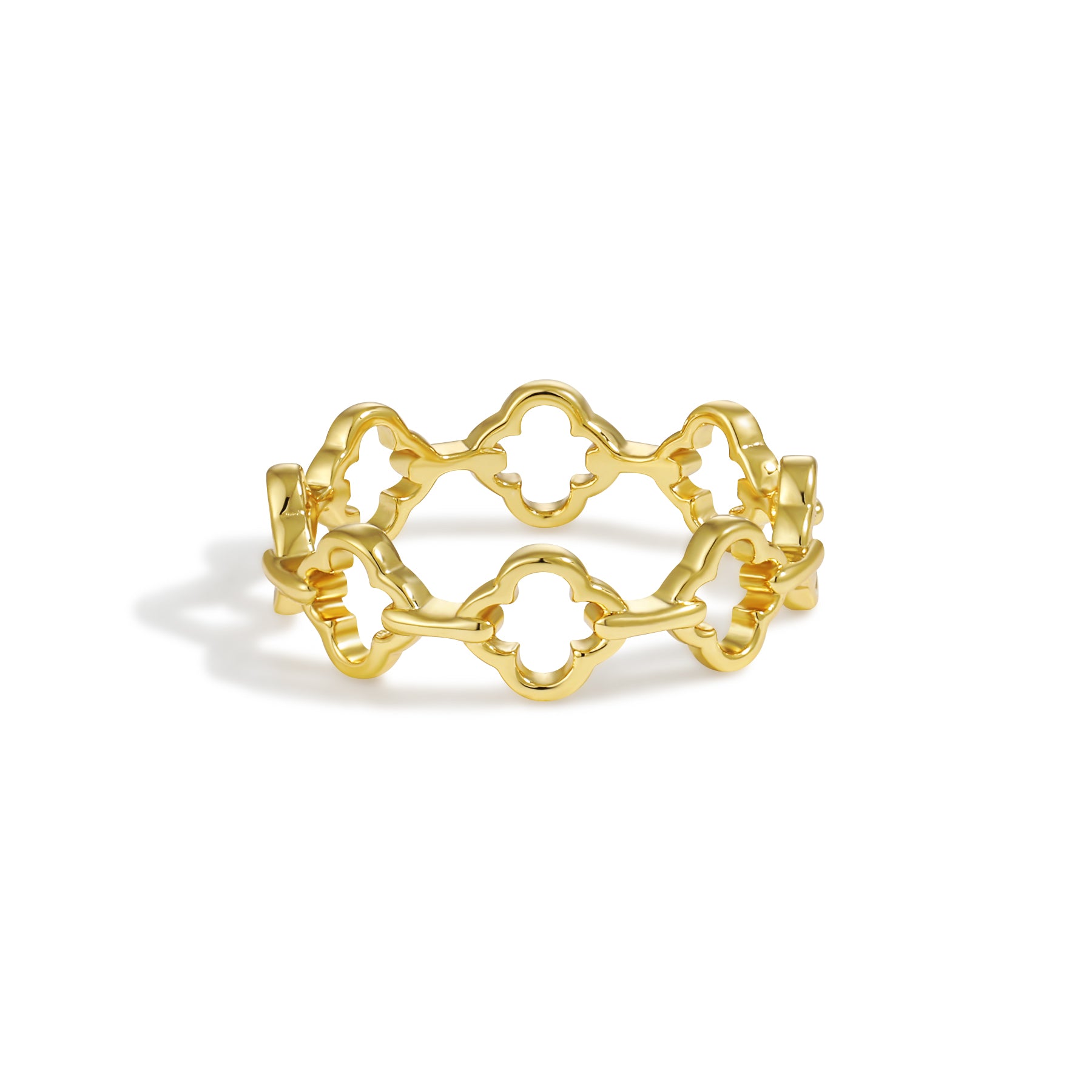 Women Gift Hollow Four Leaf Clover 925 Sterling Silver Adjustable Ring