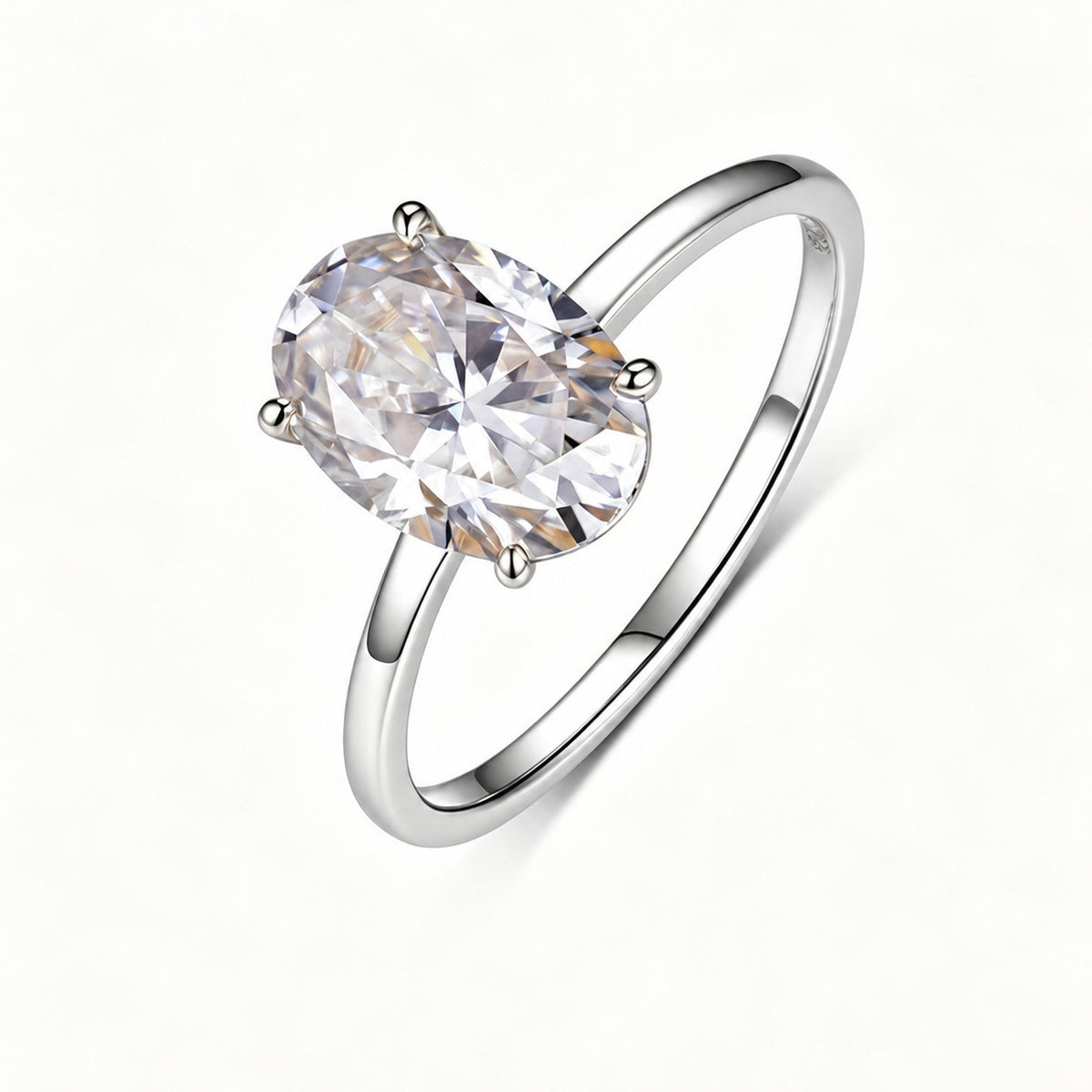Oval Cut Moissanite 925 Sterling Silver Four Prong  Solitaire Ring