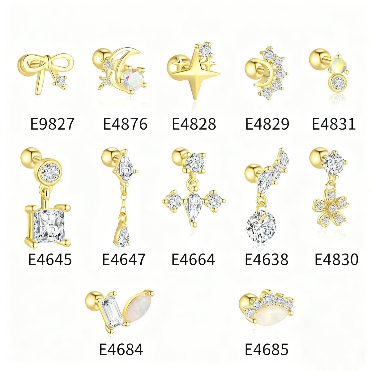 Gril CZ Star Bow-knot Crescent Moon Flower Waterdrops 925 Sterling Silver Dangling Earrings