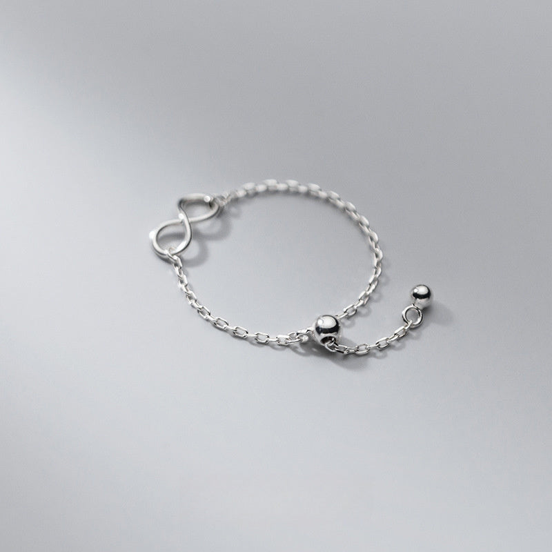 Pure Metal Infinity Symbol Sliding Bead Silver S925 Sterling Silver Adjustable Ring