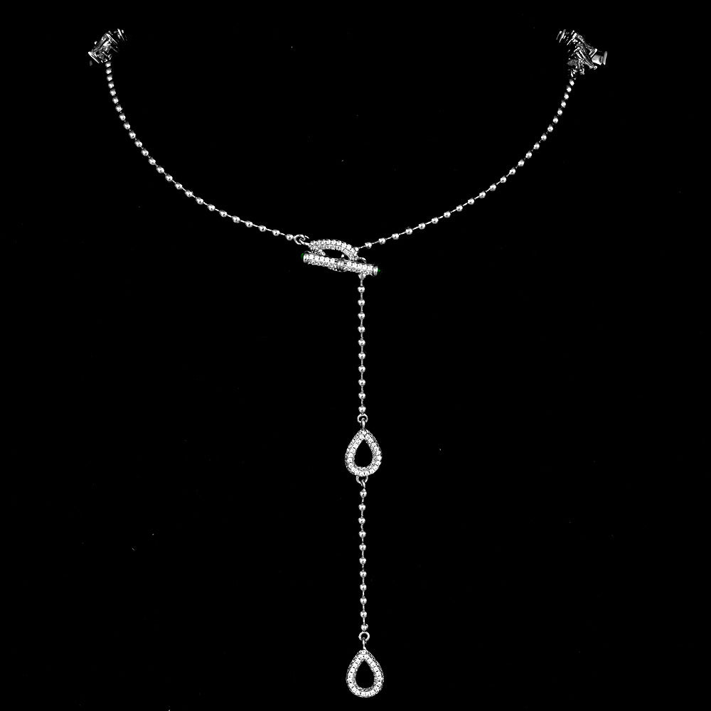 White Teardrop  and Pear-Shaped Zircon Bead 925 Sterling Silver Necklace