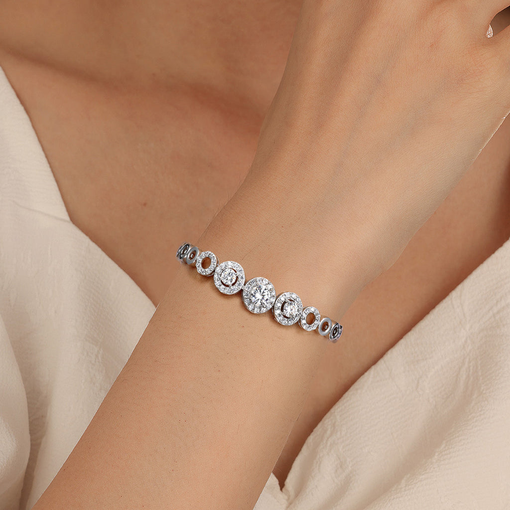 Mossanite Openwork Circle Bracelet for Women Unique Design 925 Sterling Silver Bracelet
