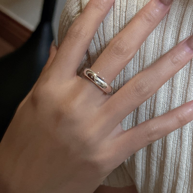 Polished Irregular Rounded Geometric Smooth Domed Band 925 Sterling Silver Ring