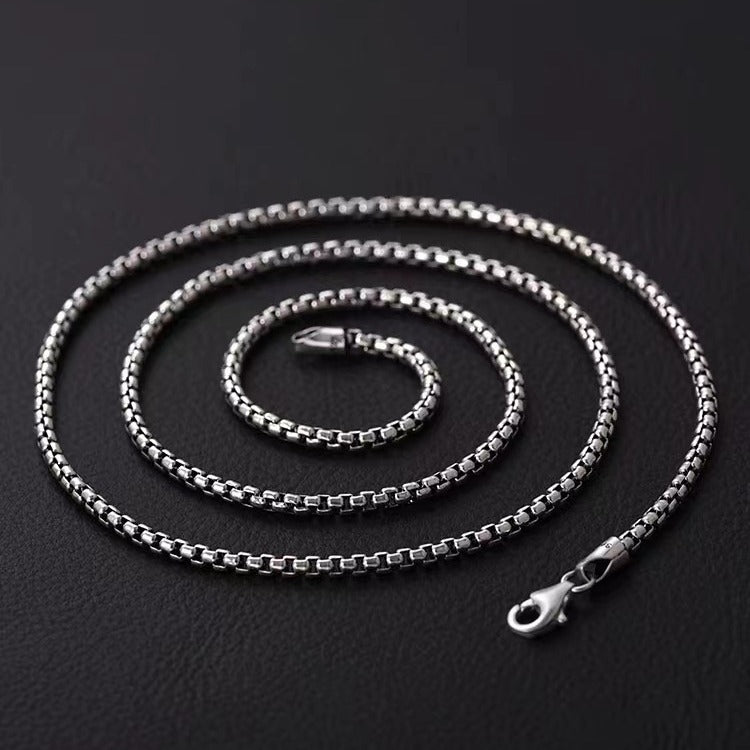 Geometric Circle Box Chain 925 Sterling Silver Necklacee