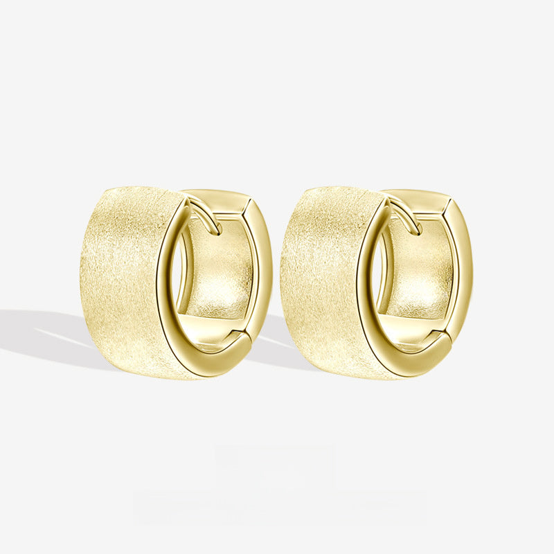 Geometric Round Minimalist Wide Band 925 Sterling Silver Huggie Hoop Earrings