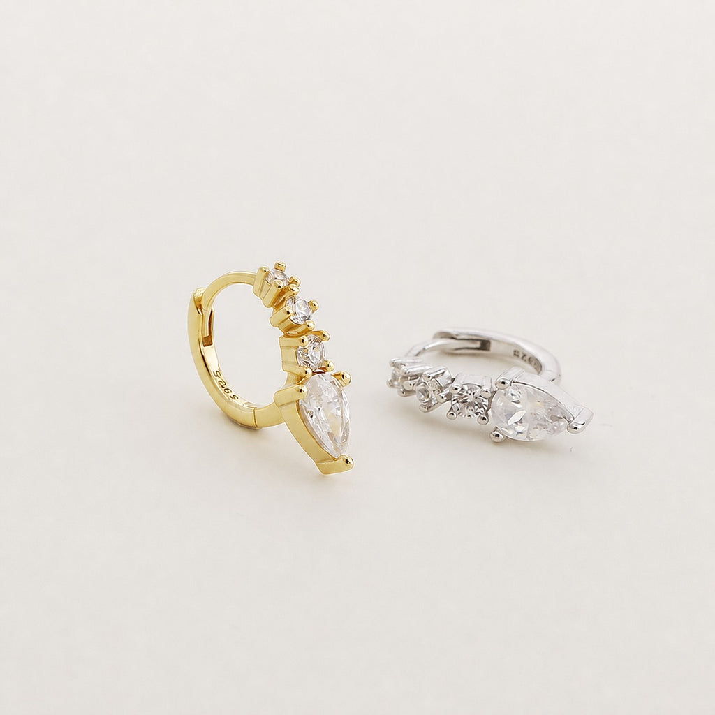 Luxury Geometric Cubic Zirconia 925 Sterling Silver Huggie Hoop Earrings