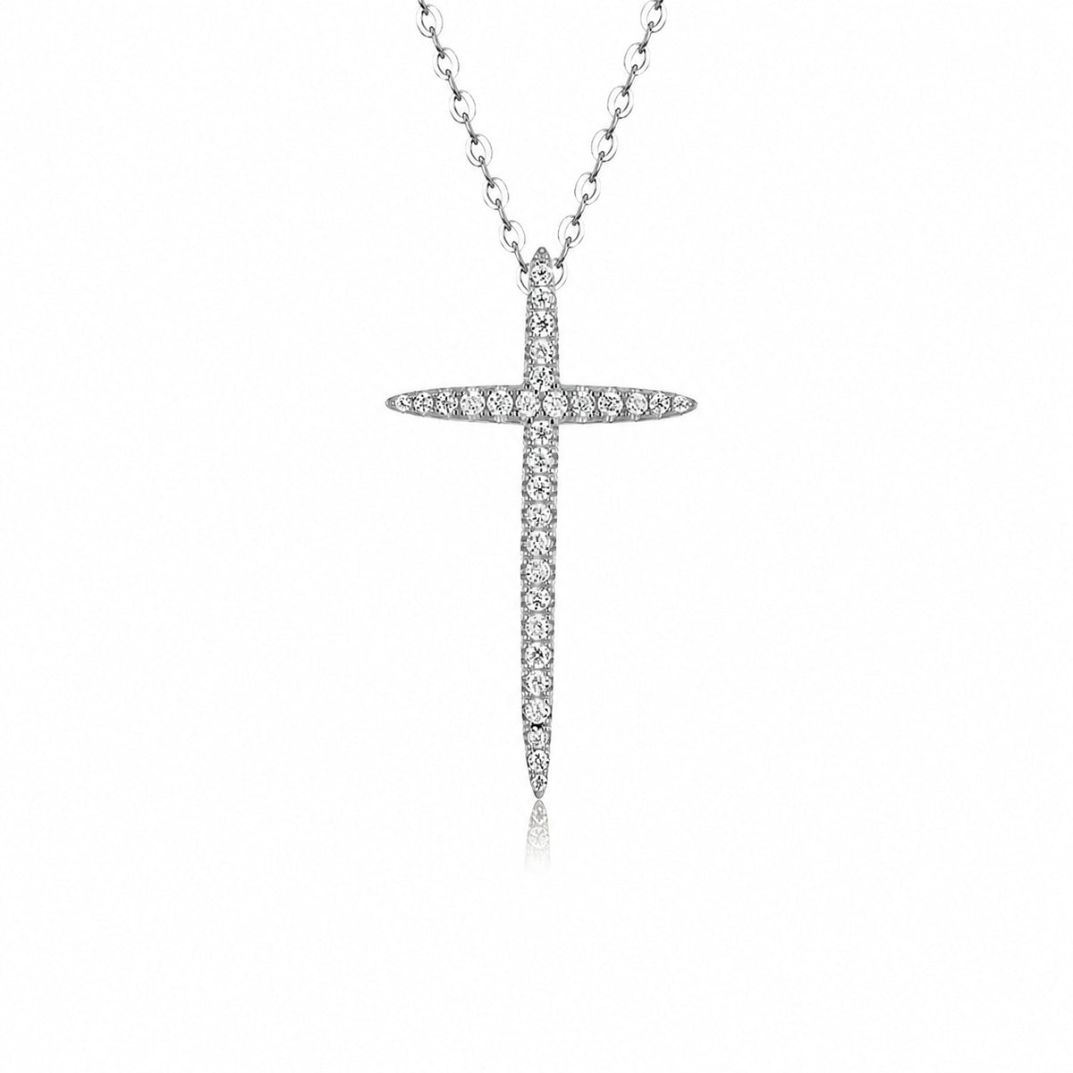 Edgy Moissanite Cross With Clean Lines, 925 Sterling Silver Necklace