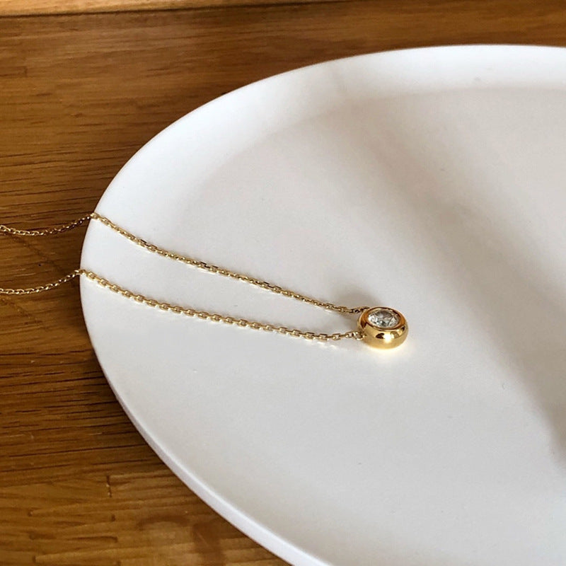 Simple Mini Round CZ Bubble 925 Sterling Silver Stacker Necklace