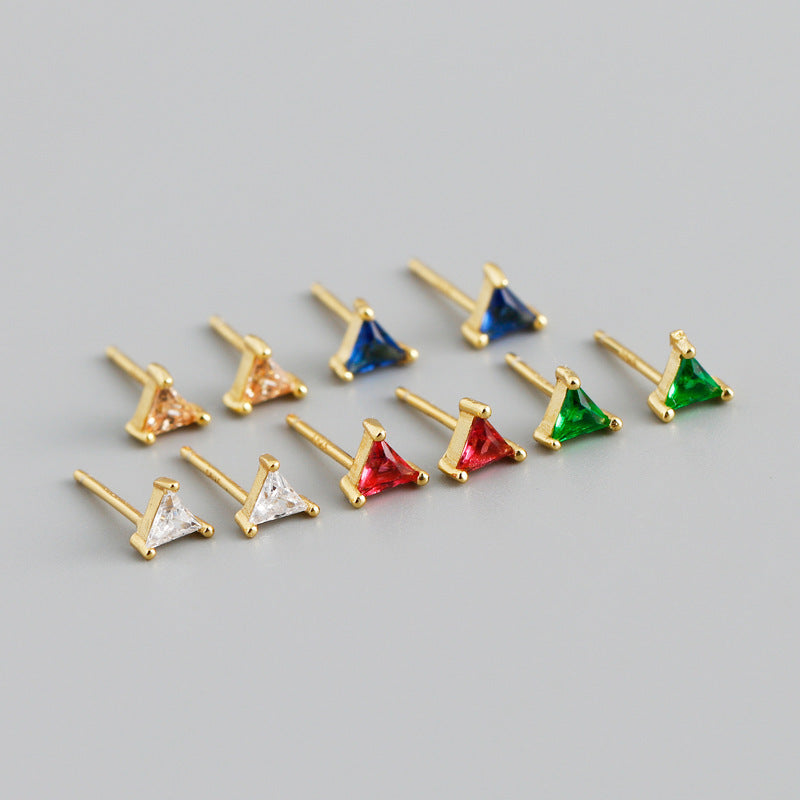 Fashion Jewelry Mini Geometric Triangle Zirconia 925 Sterling Silver Stud Earrings