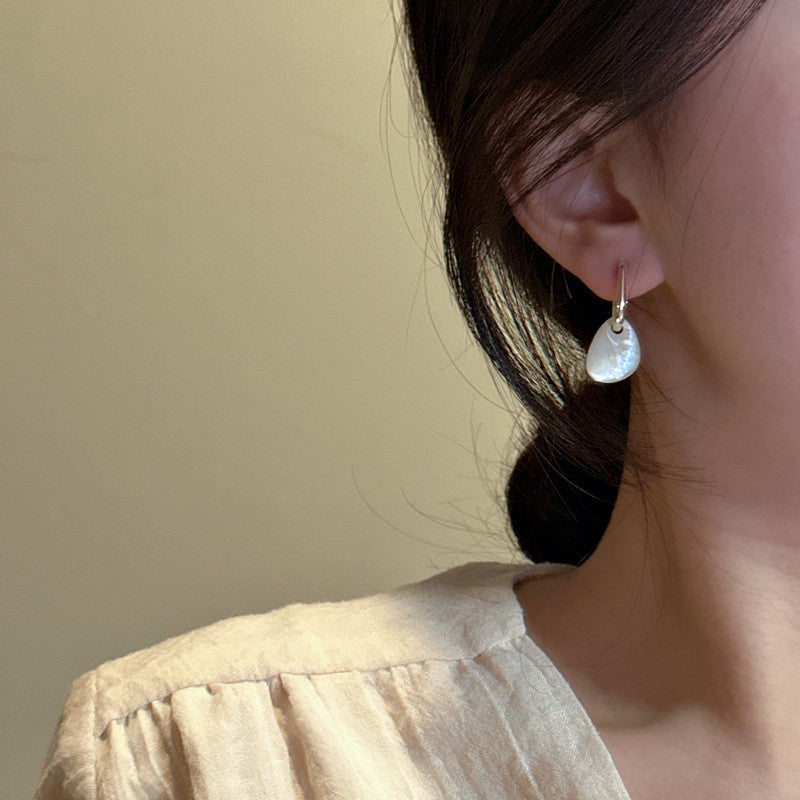 Women Irregular White Shell 925 Sterling Silver Leverback Dangling Earrings