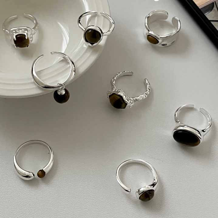 Classic Irregular Natural Amber 925 Sterling Silver Adjustable Ring