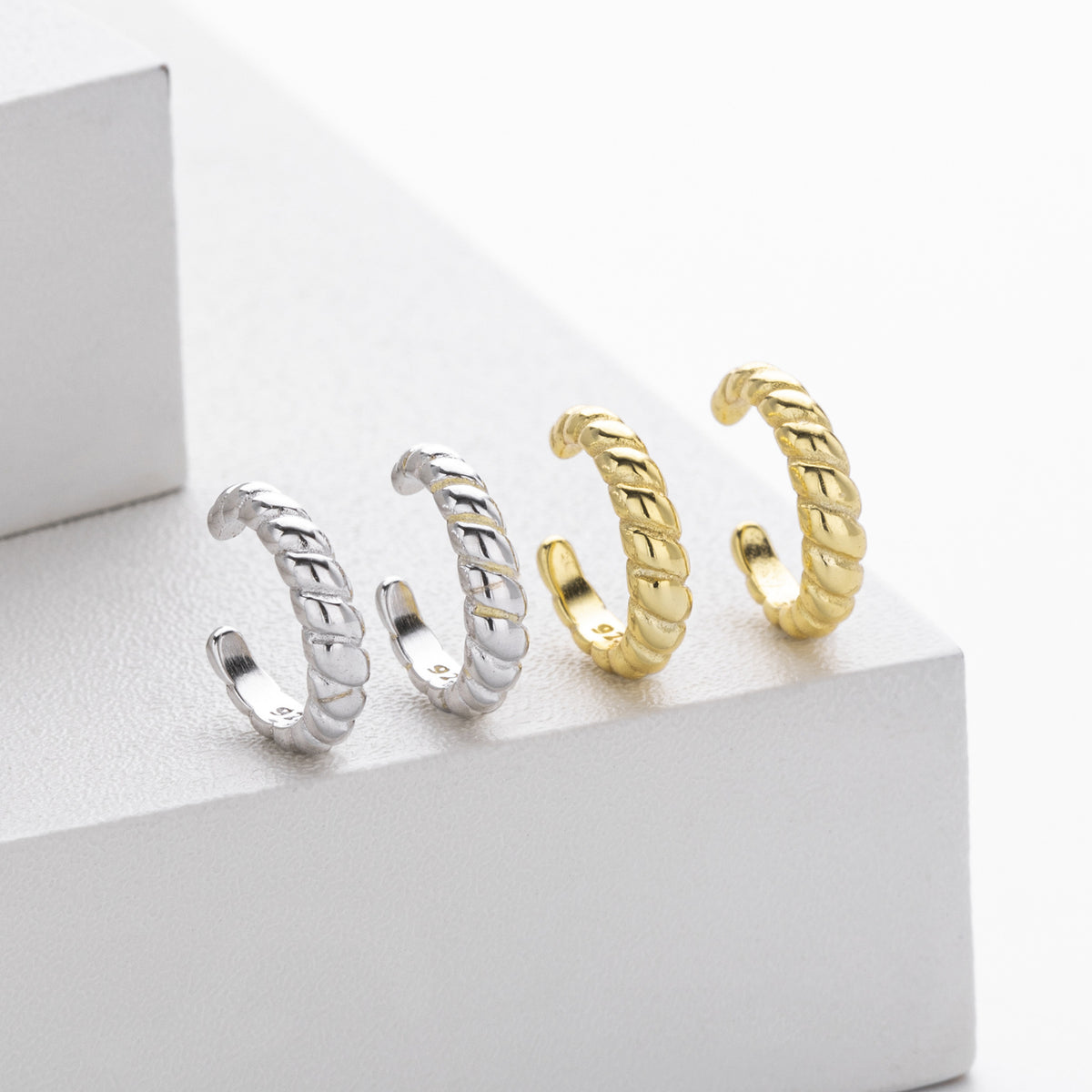 Elegant Twist Design Minimalist Geometric Style 925 Sterling Silver Hoop Earrings