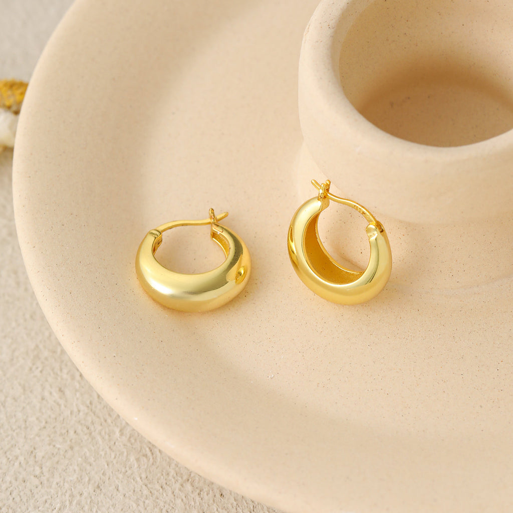Geometry Round Circle 925 Sterling Silver Hoop Earrings