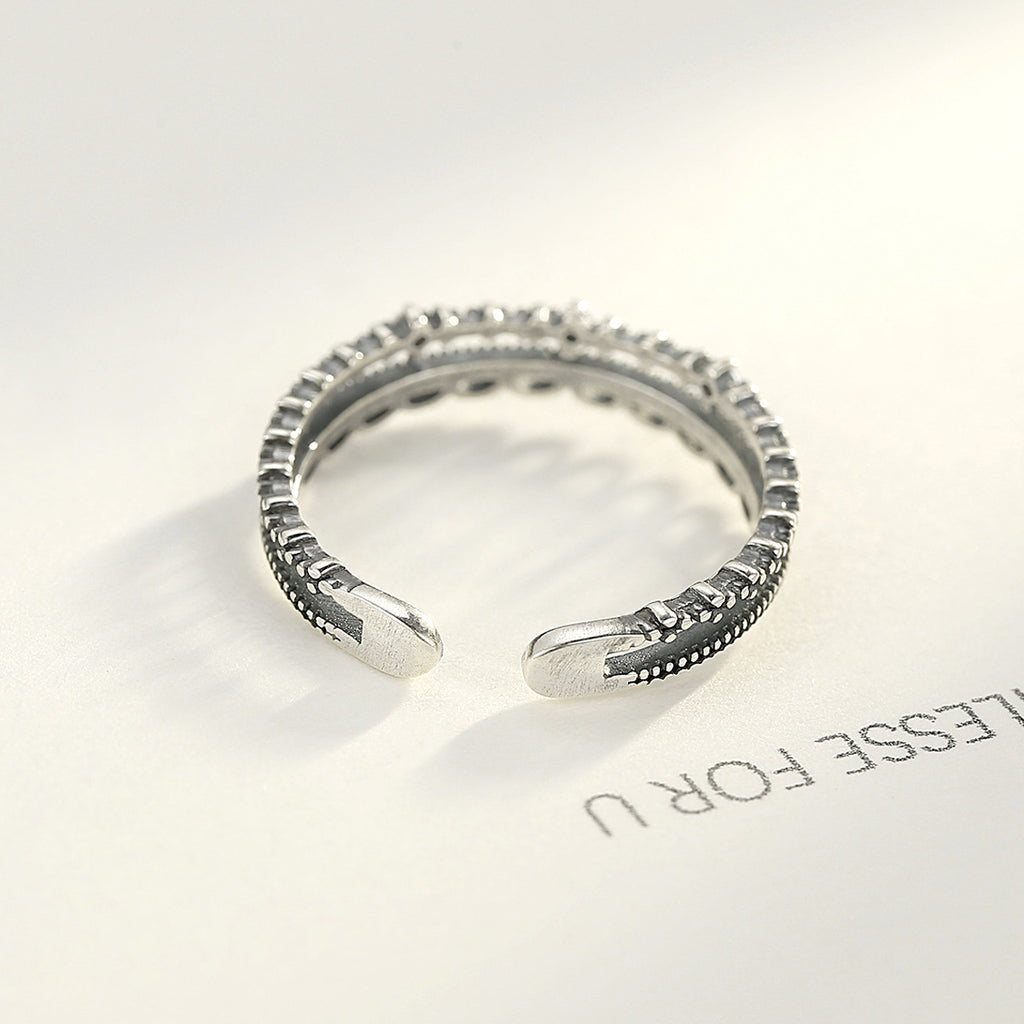 Vintage CZ Hollow Double 925 Sterling Silver Adjustable Ring